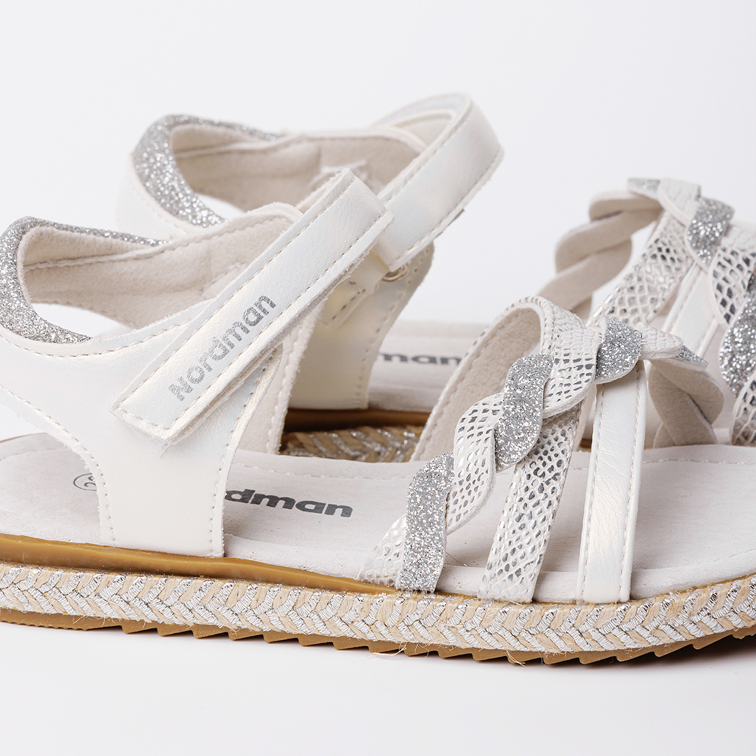 Детские летние босоножки Nordman белые с серебряным - фото 4