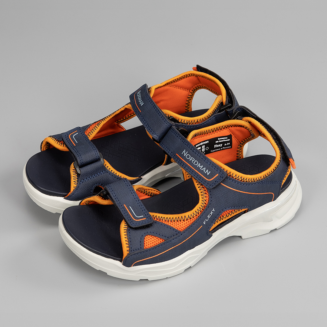 Детские летние сандалии оранжево-синие - фото 5