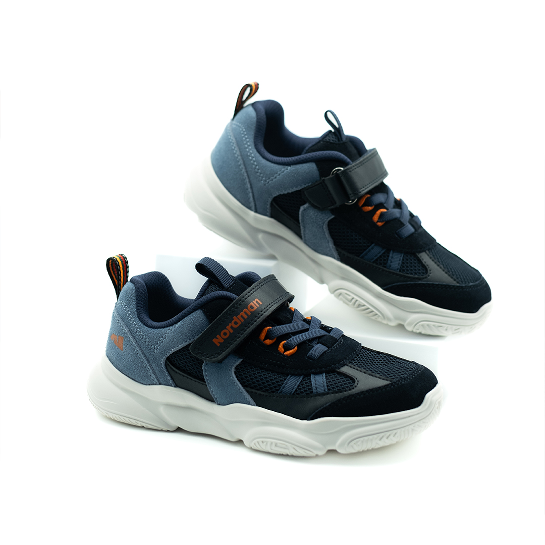 Детские кроссовки из натуральной кожи темно-синие - фото 1