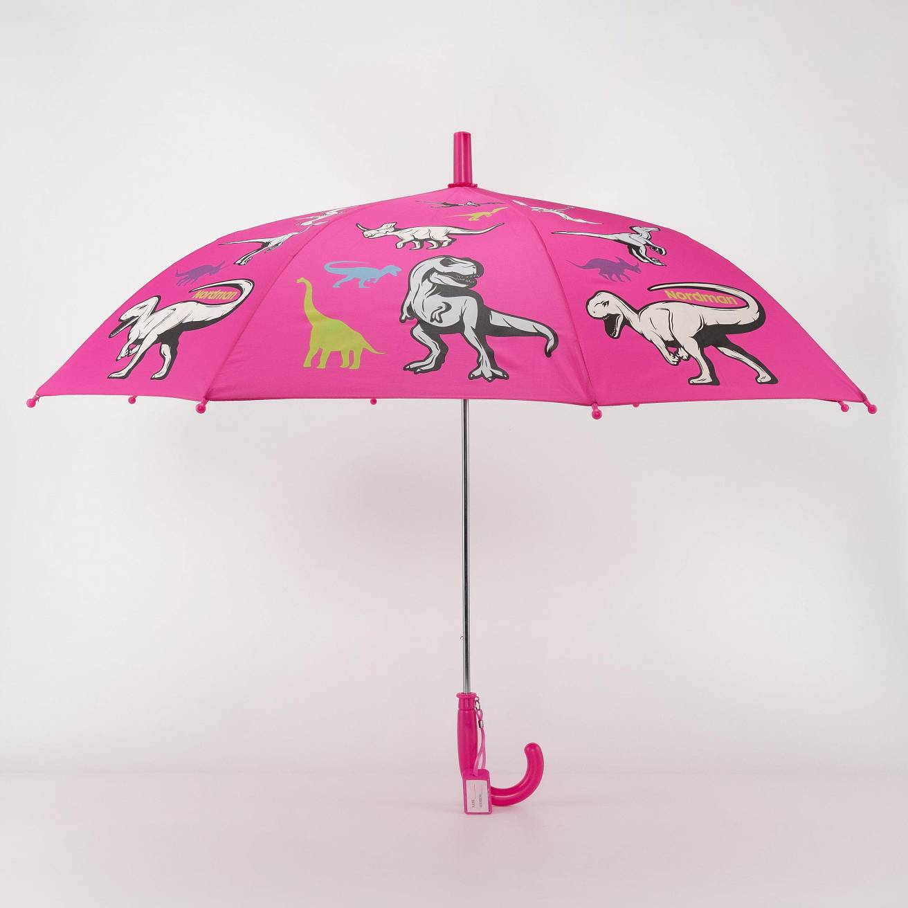 Зонт-трость цвет розовый/принт динозавры - фото 4