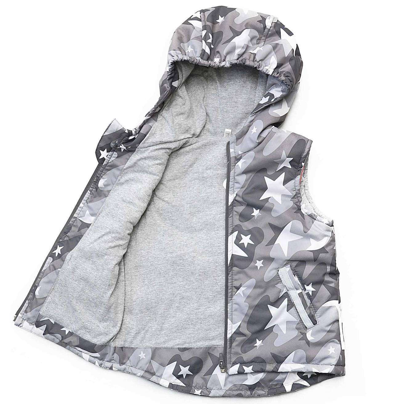 Жилетка с капюшоном белые звезды на сером - фото 3