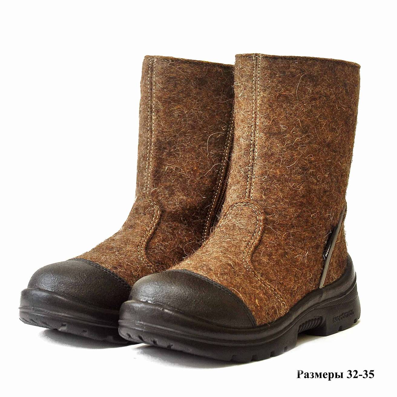 Детские валенки Nordman c натуральным мехом на молнии с кожаным носом коричневые - фото 8