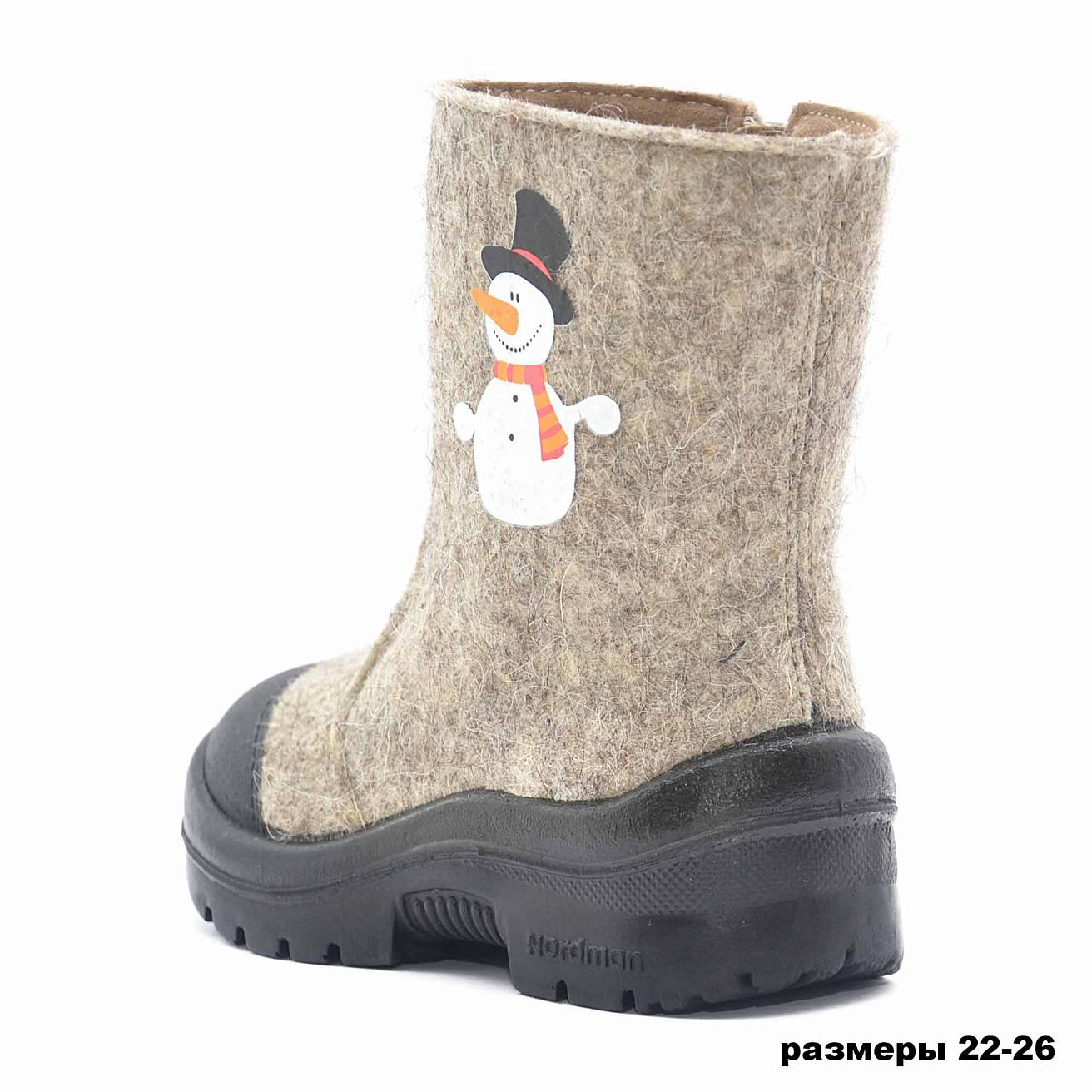 Валенки Nordman c натуральным мехом на молнии с рисунком снеговик - фото 4