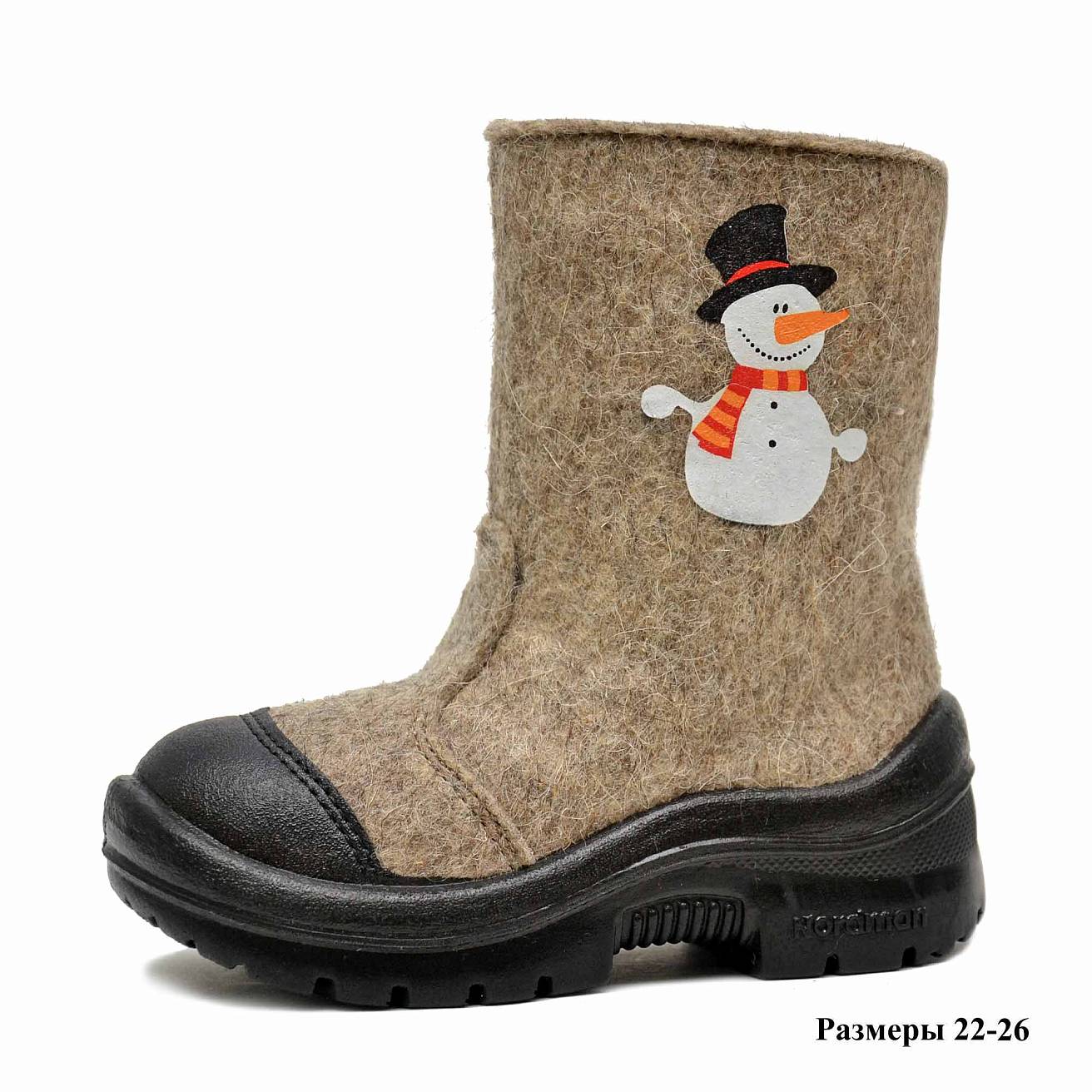 Валенки Nordman c натуральным мехом на молнии с рисунком снеговик - фото 2
