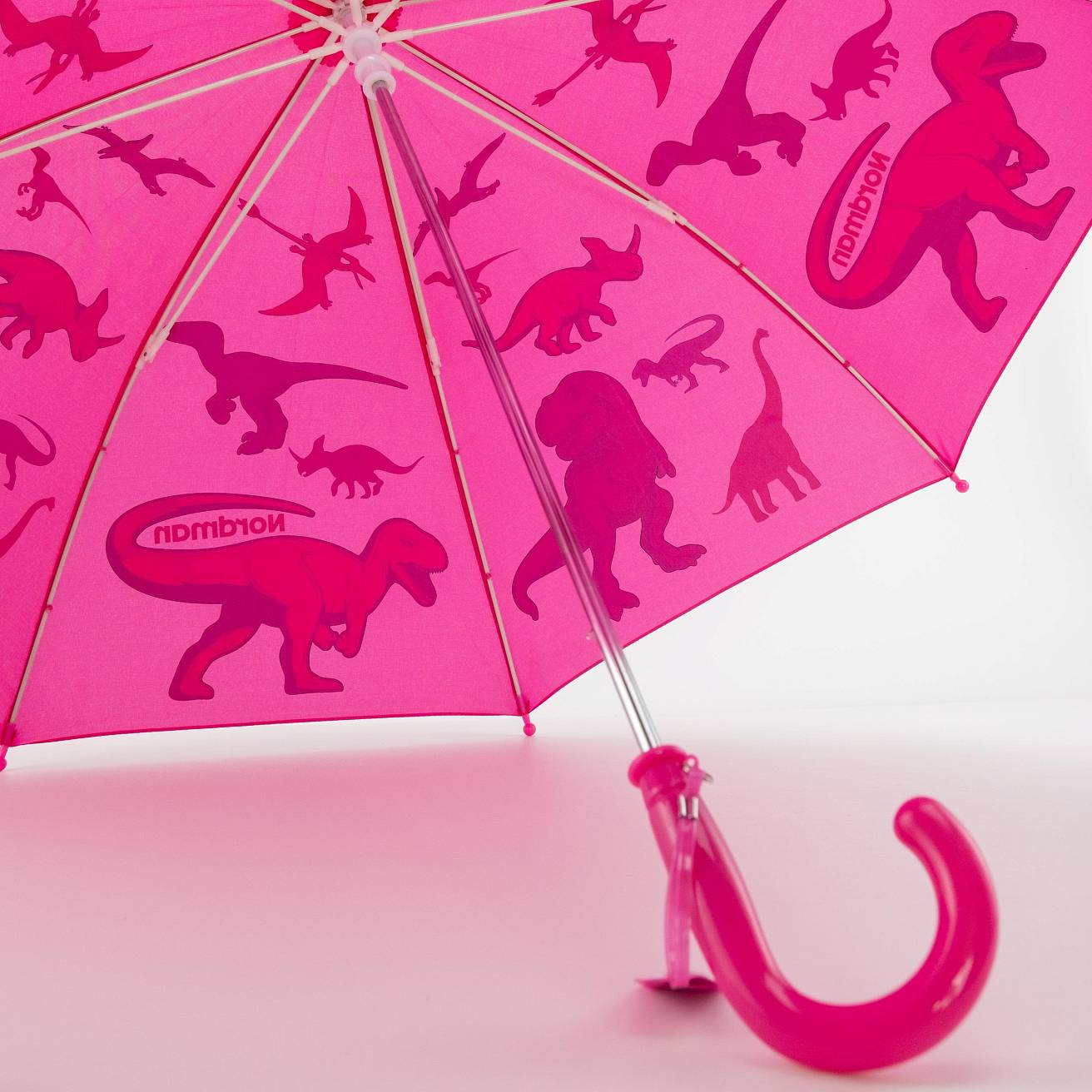 Зонт-трость цвет розовый/принт динозавры - фото 5
