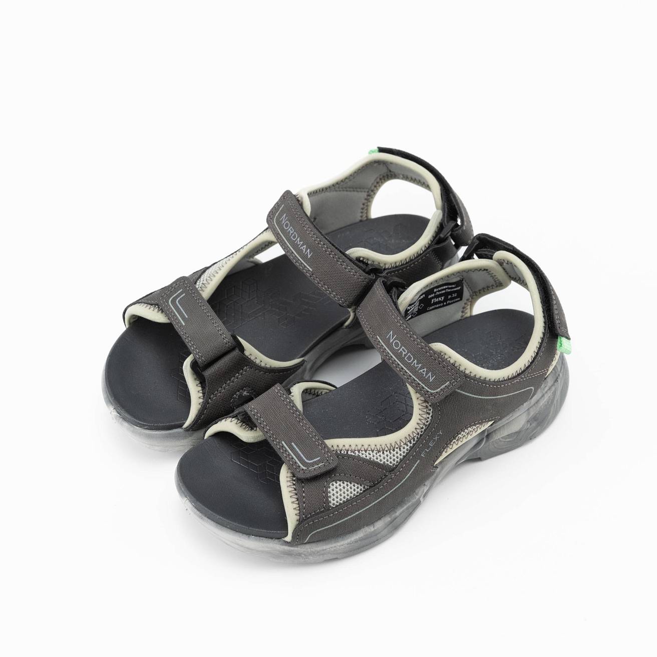 Детские летние сандалии cерые с зеленым - фото 9