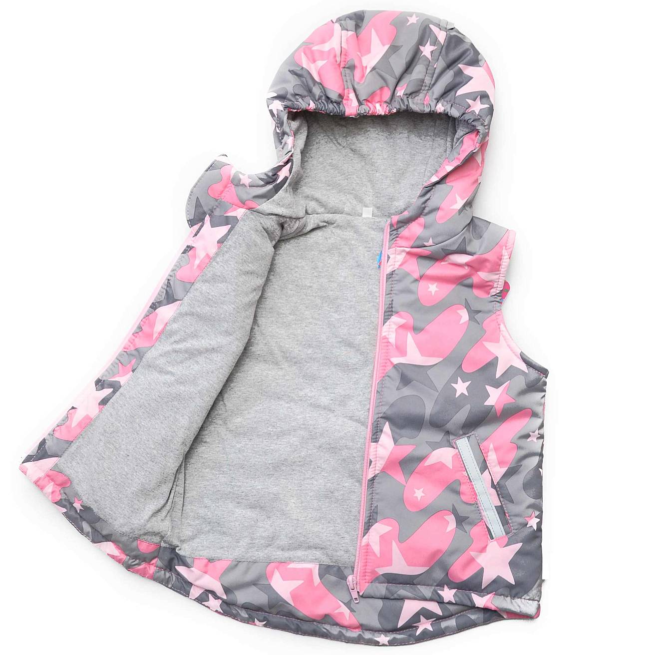 Жилетка с капюшоном розовые звезды на сером - фото 2