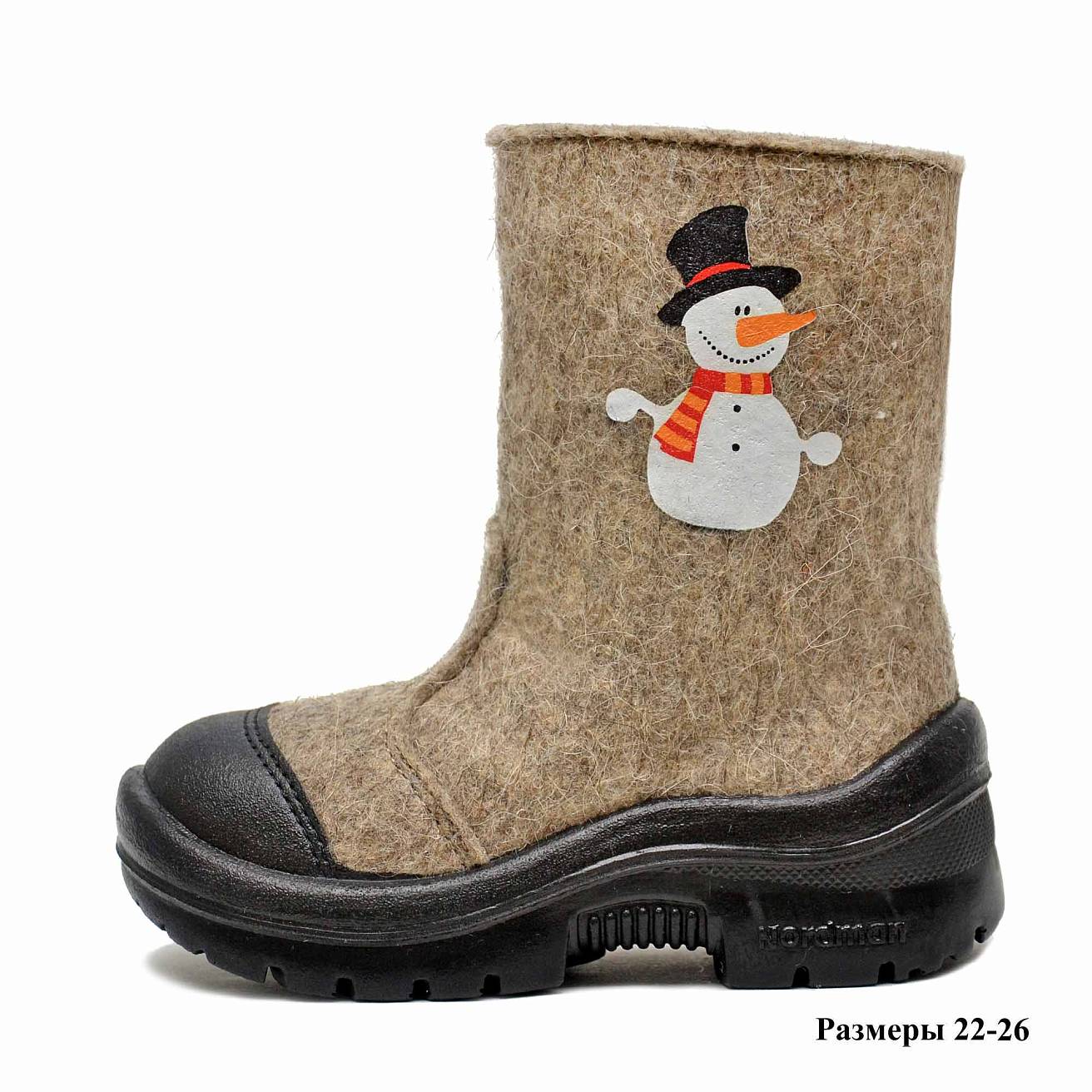 Валенки Nordman c натуральным мехом на молнии с рисунком снеговик - фото 3