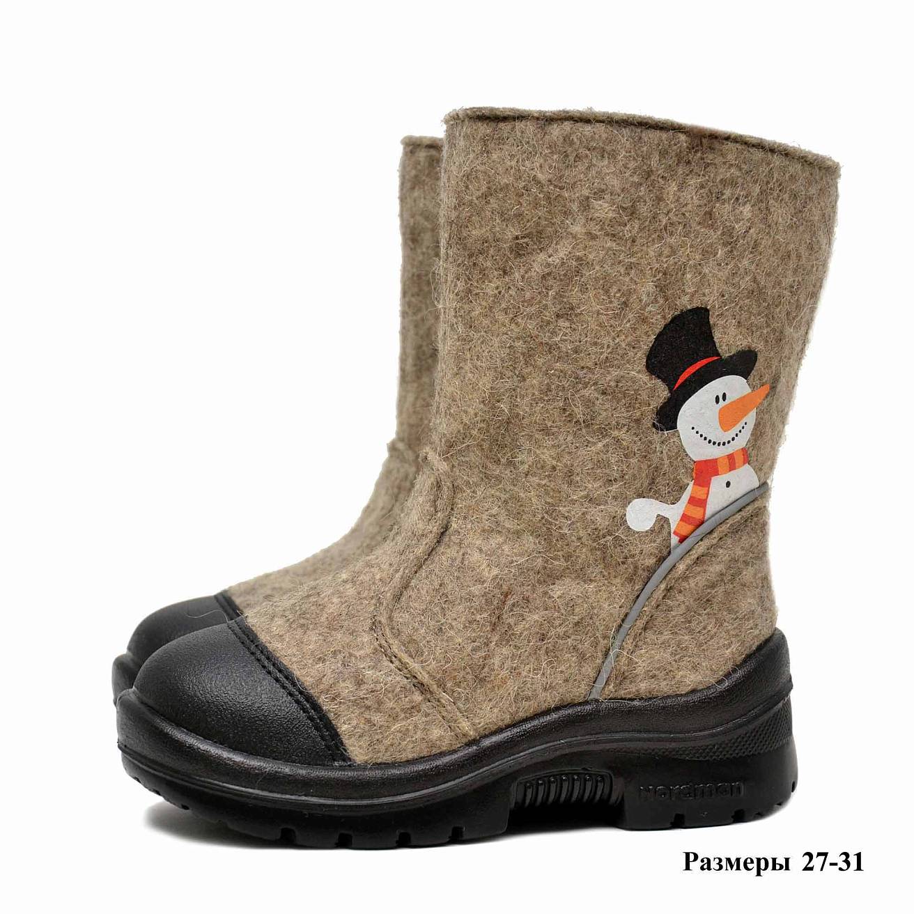 Валенки Nordman c натуральным мехом на молнии с рисунком снеговик - фото 7