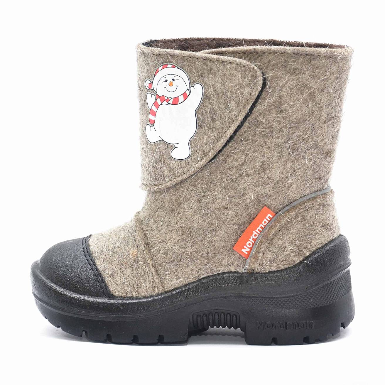 Валенки Nordman c натуральным мехом на липучке с рисунком снеговик - фото 3