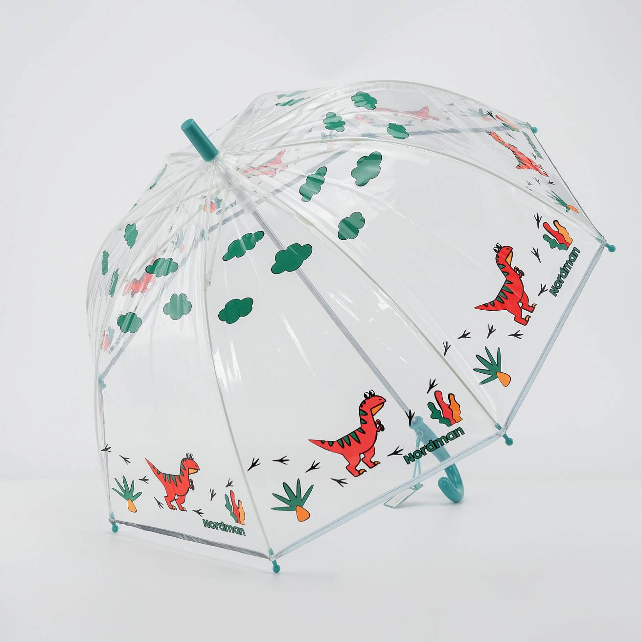 Зонт-трость прозрачный /принт динозавры - фото 3