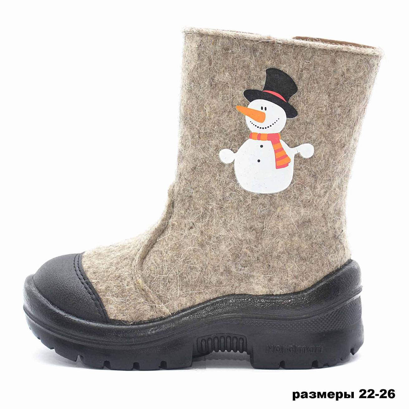 Валенки Nordman c натуральным мехом на молнии с рисунком снеговик - фото 3