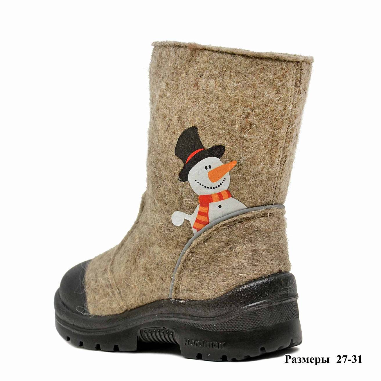 Валенки Nordman c натуральным мехом на молнии с рисунком снеговик - фото 8