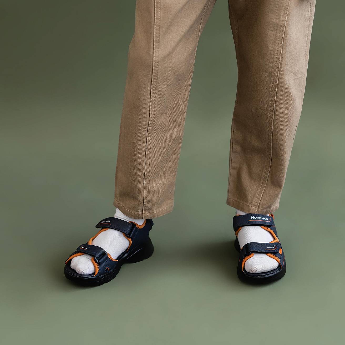 Детские летние сандалии темно-синие с оранжевым - фото 2