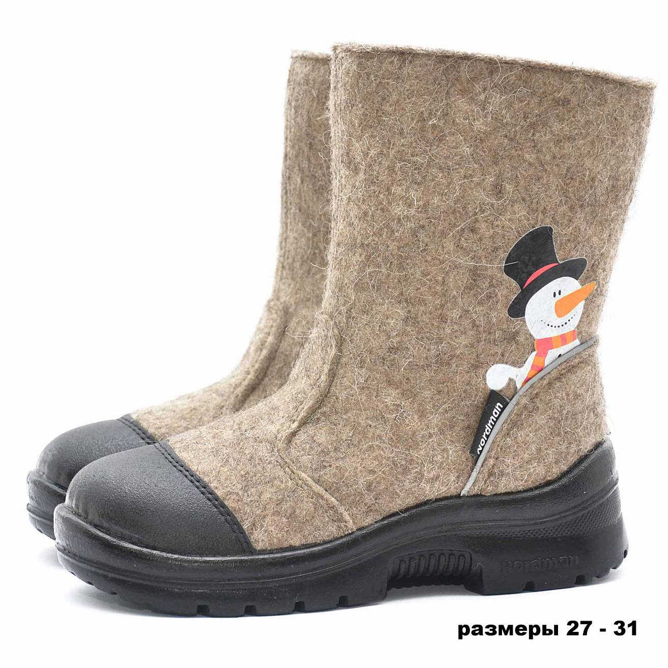 Валенки Nordman c натуральным мехом на молнии с рисунком снеговик - фото 7