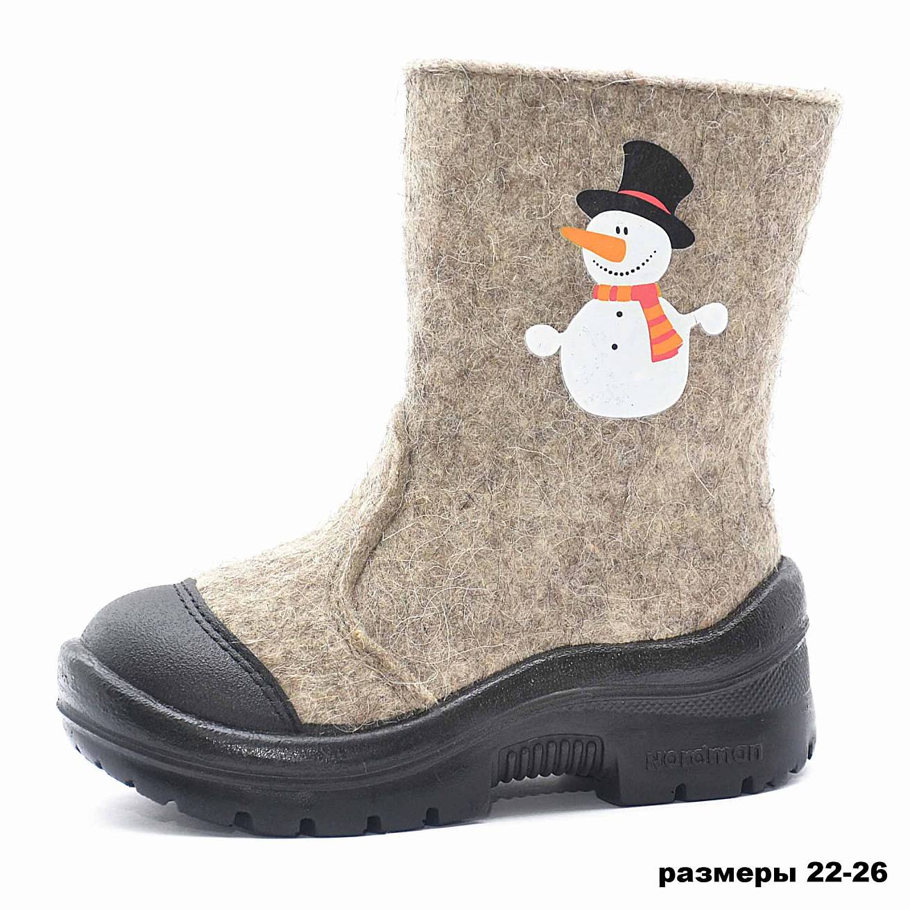 Валенки Nordman c натуральным мехом на молнии с рисунком снеговик - фото 2
