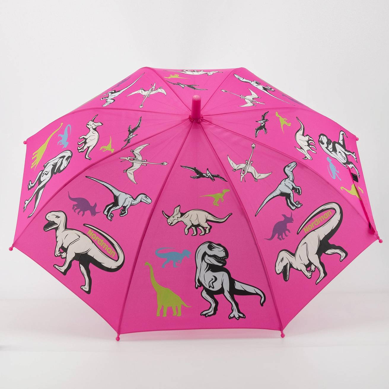 Зонт-трость цвет розовый/принт динозавры - фото 3