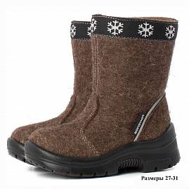 Фото Детские валенки Nordman из натурального войлока на молнии коричневые