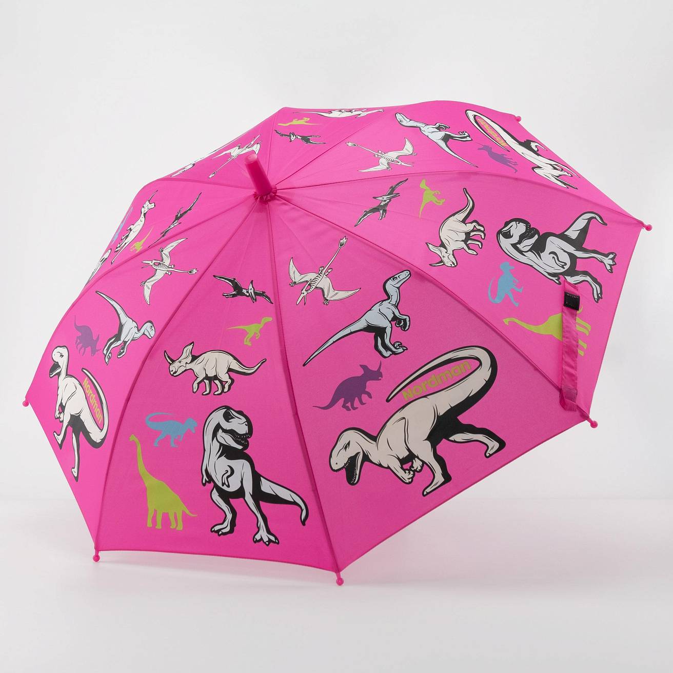 Зонт-трость цвет розовый/принт динозавры - фото 2